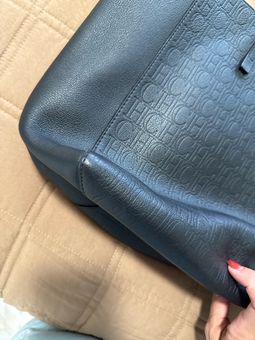 Carolina Herrera Black Tote with Red-Trim Handles - Picture 5 of 11